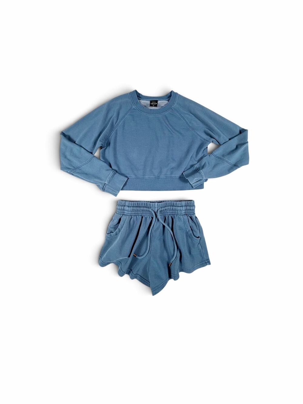 JOLYN Women’s Cropped Sweatshirt Shorts Matching Set Blue Small